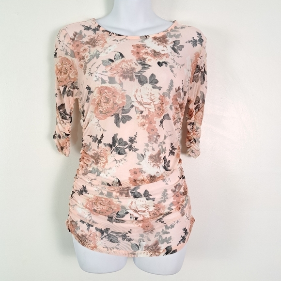 Almost Famous Floral Sheer Ruched Sides Second Skin Top - Picture 8 of 8